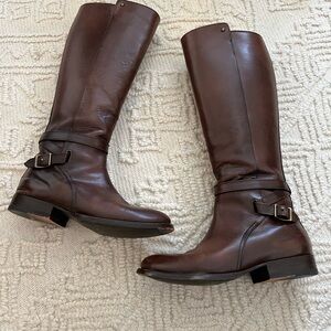 Frye 4001 Boots Brown Leather Side Zip Pull On Riding Boots Women’s Size  5.5